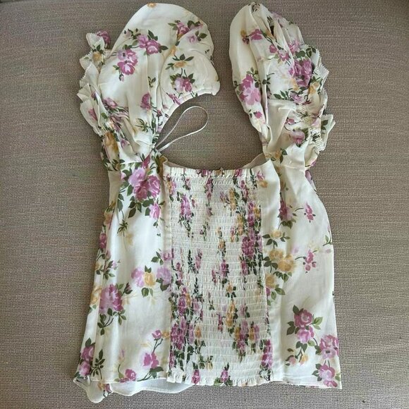 ✨ SALE  Reformation Marin Top Sz6 Posy Cream Blush Floral French Blouse - Picture 7 of 10